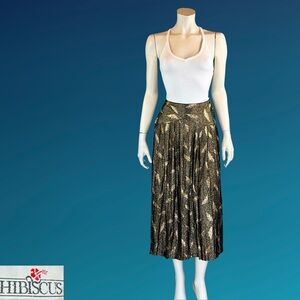 80s METALLIC GOLD FEATHER Print High Waist Formal Party Skirt / S